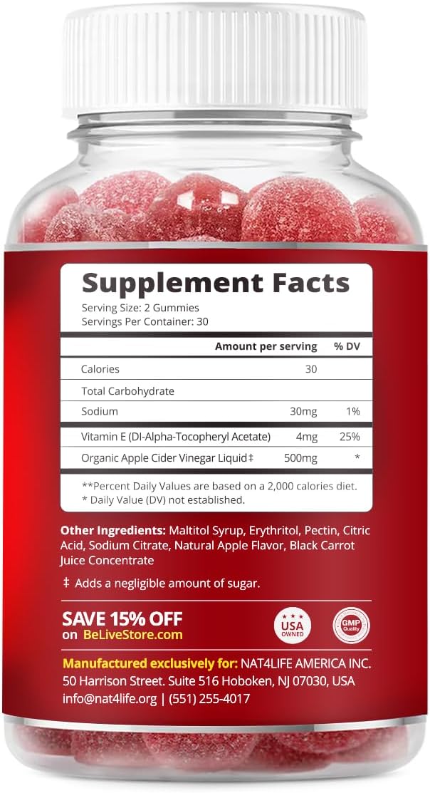 BeLive Apple Cider Vinegar Gummies - ACV Gummies Without Sugar I Detox & Cleanse Digestive Health I Alternative to Capsules, Vegan, Keto Friendly, Non-GMO, Gluten Free | 60 Ct