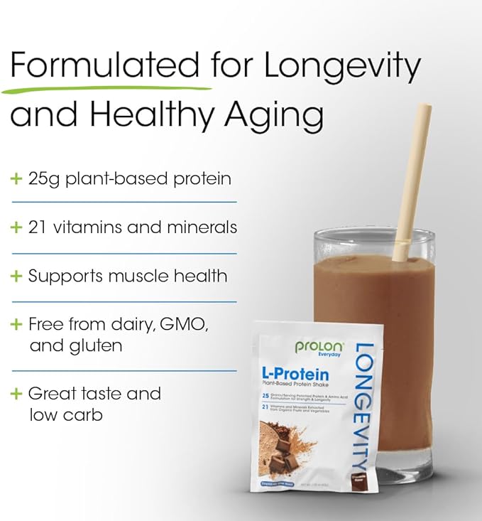 Prolon Longevity Plant Based Protein Powder | Muscle Synthesis & Repair, Healthy Aging, Boost Performance | Vitamins, Gluten Free, Amino Acids | 25g of Protein | Chocolate and Berry, 24 Packets