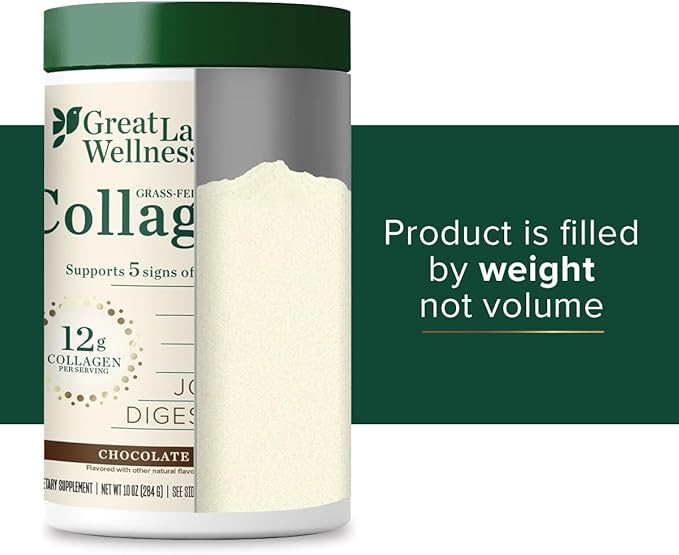 Great Lakes Wellness Collagen Peptides Powder for Skin, Hair, Nails, Joints & Digestion - Chocolate Flavored - Quick Dissolve Hydrolyzed, Non-GMO, Kosher - 10 oz