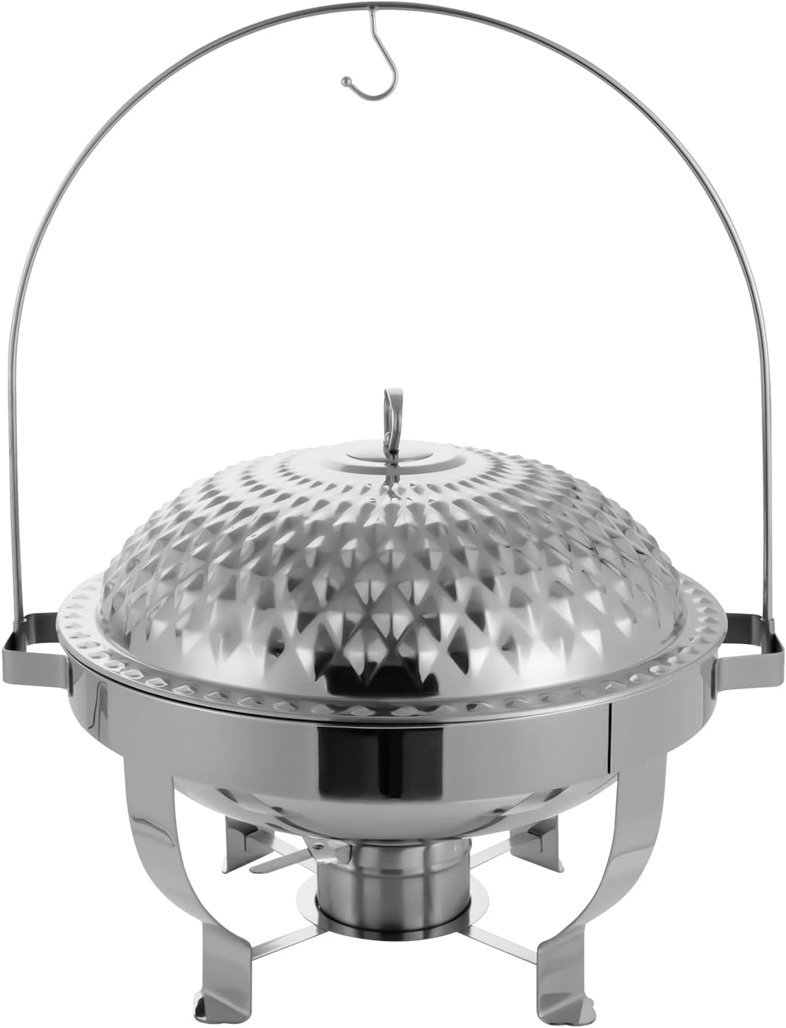 Chafing Dish Buffet Set, Stainless Steel Hanging Lid Dining Stove, Roll Top Chafing Dish Buffet Diamond-Shaped Lid and Round Stand for Buffet Restaurants and Banquets (Silver, 8L/8.5QT)