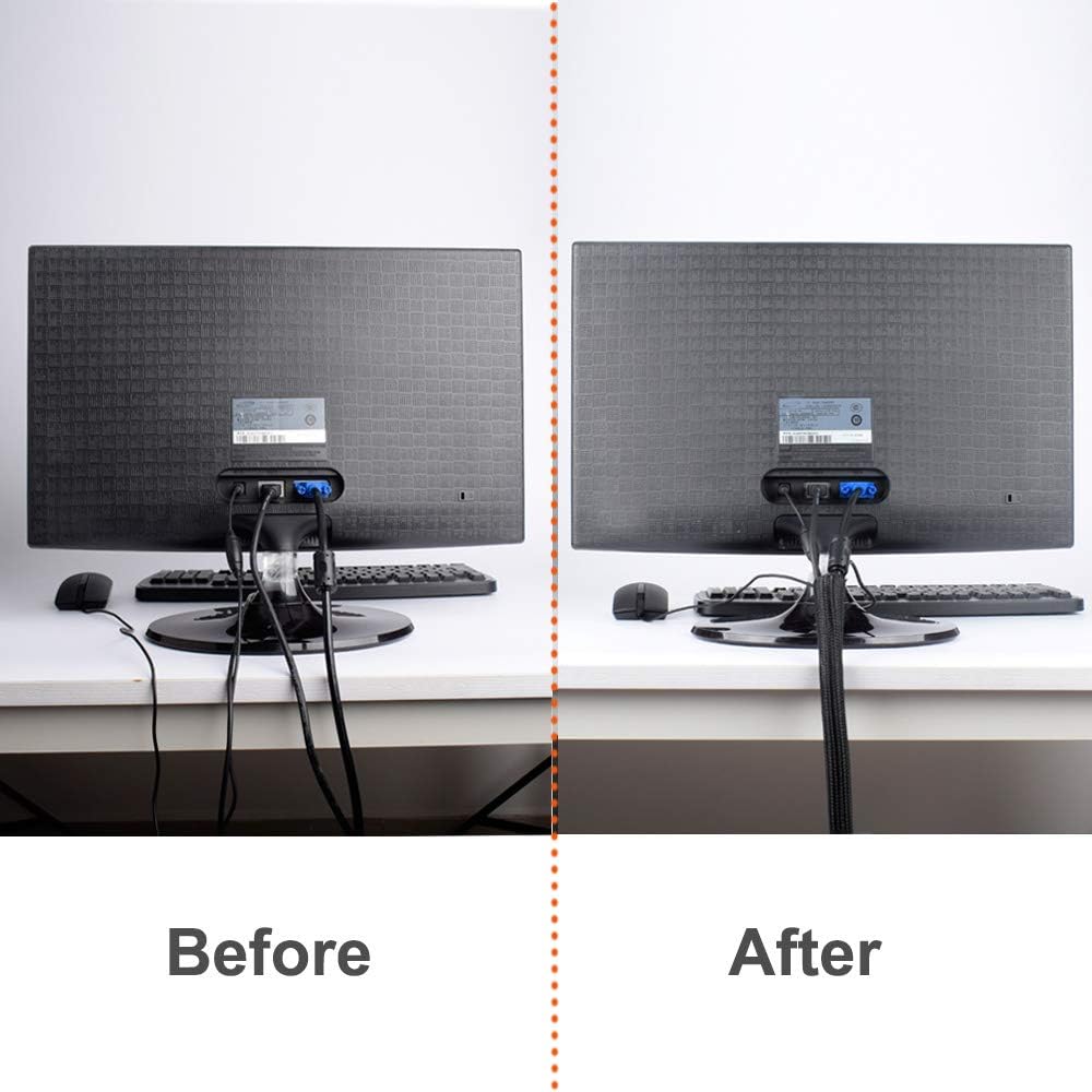 ZhiYo 20ft - 4/5 inch Cable Sleeve, Cord Wrap Wire Protector Tubing for Pets, PC Cable Wrap, Computer Cable Management Sleeve - Black