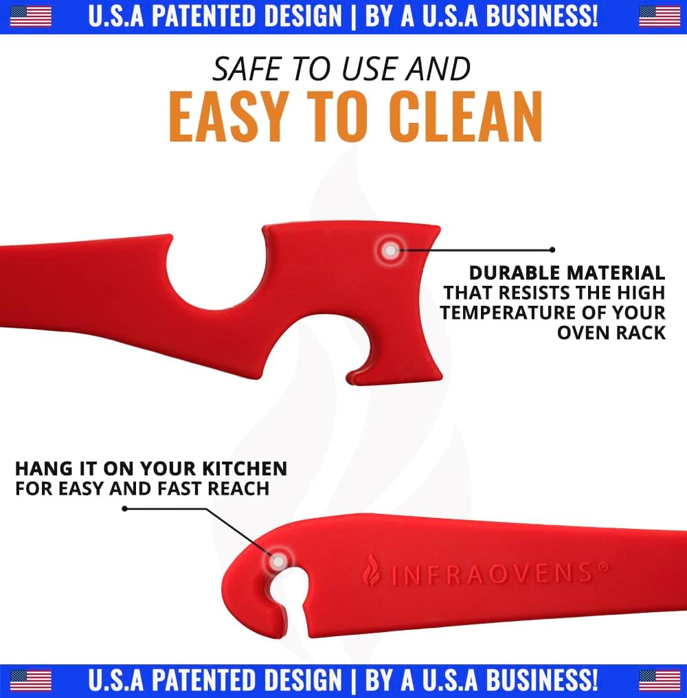 Silicone Oven Rack Push Pull Tool with Longer Handle, Shelf Puller for Air Fryer Toaster Ovens and Kitchen Oven, Stick with Hook Tool for Small Kitchen Appliances, Cool Kitchen Gadgets and Accessories