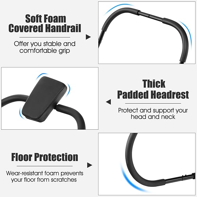 GYMAX Ab Cruncher, Abdominal Trainer Sit up Assistant Roller with Padded Headrest, Fitness Exercise Training Machine for Core Muscle, Home Gym Portable Ab Mat Trainer (Black)