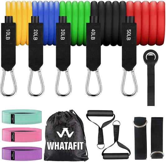 WHATAFIT Resistance Bands, Exercise Bands,Resistance Bands for Working Out, Work Out Bands with Handles for Men and Women Fitness, Strength Training Home Gym Equipment