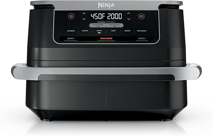 Ninja Foodi 6-in-1 FlexBasket Air Fryer with 7-QT MegaZone & Basket Divider for Large Proteins & Full Meals, Smart Finish Cook 2 Foods 2 Ways, Family Sized Capacity, Air Fry, Roast & More, Black DZ071