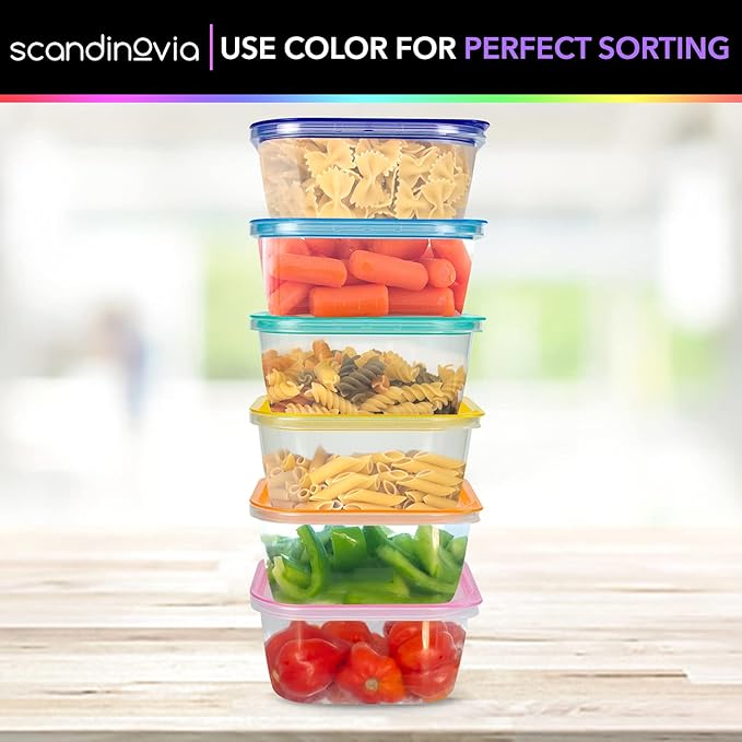 SCANDINOVIA - 25 oz Food Storage Containers with Lids - 24 sets - Dry & Hot Plastic Meal Prep - BPA Free Bento Box - Dishwasher, Microwave and Freezer Safe Stackable Clear Rectangle Bowls