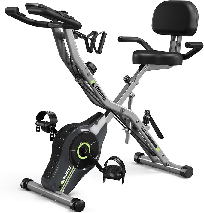 Exercise Bike, 5 in 1 Foldable Stationary Bike for Seniors, 16-Level Adjustable Magentic Resistance, Indoor Recumbent Bike with 330LB Capacity, Comfortable Seat Backrest