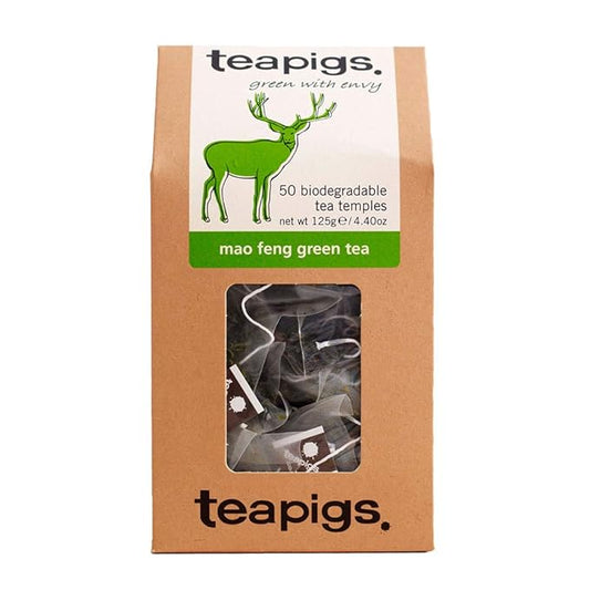Teapigs Mao Feng Green Tea Bags Made With Whole Leaves, caffeine-free, natural ingredients (1 Pack of 50 Teabags)