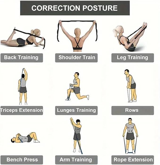 Elastic Yoga Stretching Strap with Loops, CEILIWEN Stretch Straps For Physical Therapy, Pilates Stretch Band, Elastic Exercise Bands, Leg Stretching Strap, Stretch Resistance Bands For Exercise