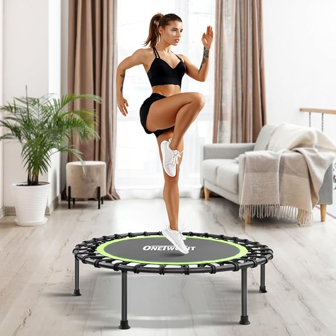 ONETWOFIT 42"/45" Rebounder Trampoline for Adults, Silent Mini Trampoline Indoor Exercise Fitness Trampoline Bungee Rebounder Workout Max Load 330lbs