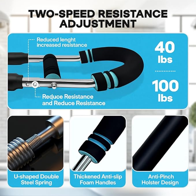 Twister Arm Trainer, 40-100lbs Adjustable Power Twister Bar for Men and Women, Chest Exerciser Forearm Strengthener for Upper Body Fitness Training, Portable Spring Resistance Exercise Equipment