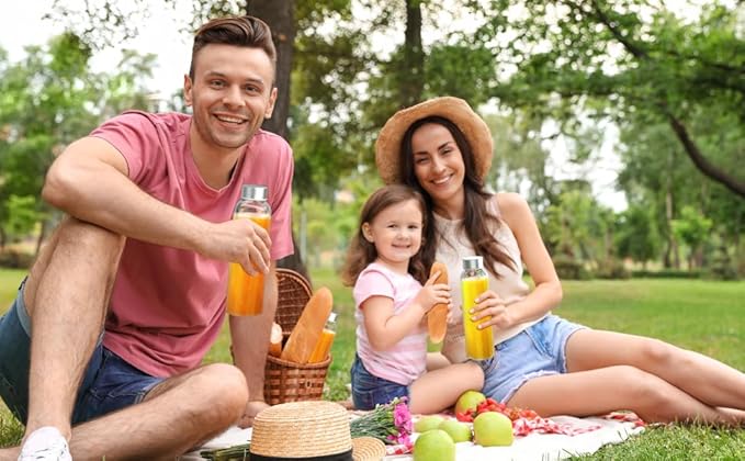 Sursip 18oz Glass Water Bottle Set of 6, Clear glass juice bottle for juicing,Reusable Drinking Bottles with Stainless Steel Lid,Beverage Storage Containers for Refrigerator-BPA Free,Leak Proof