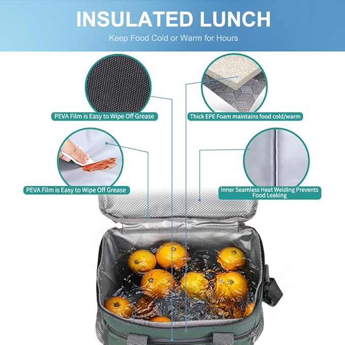 iknoe Large Foldable Cooler Bag, 8.5L Insulated Lunch Bag, Leakproof Lunch Cooler Tote with Multi-Bag Design Suitable for Beach, Picnic and Office Use, Grayish Green 15-Can