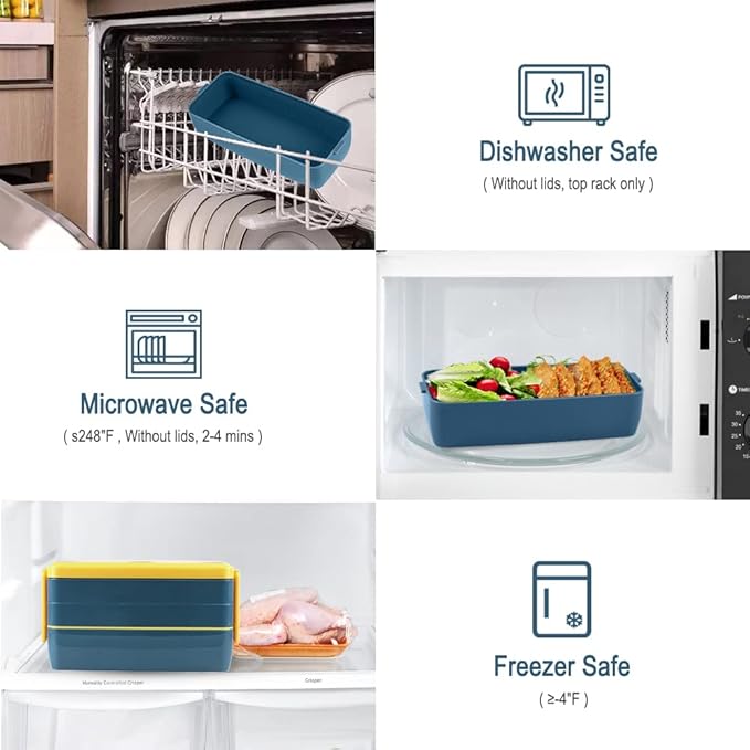 Iteryn Bento Box Lunch Box, 3-In-1 Compartment Containers - Wheat Straw, Leakproof Eco-Friendly Stackable Bento Lunch Box Meal Prep