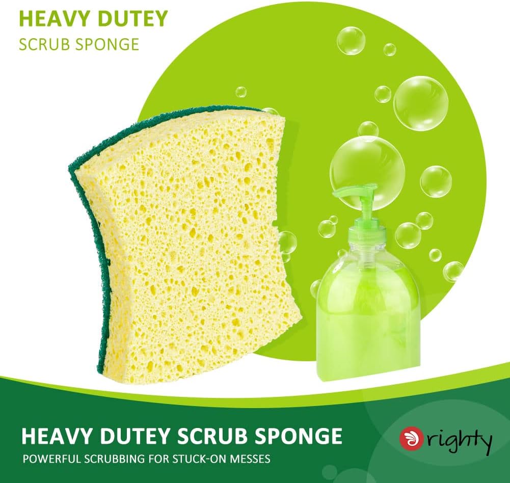 ORIGHTY Heavy Duty Cellulose Scrub Sponges Kitchen, Powerful Scrubbing & Cleaning, Suitable for Washing Dishes and Kitchen Cleaning, Absorbent & Rich Foam, 24 Count