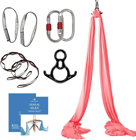 Aerial Silks Starter Kit - Durable 9 Yards of Aerial Yoga Hammock with Hardware & Guide - Aerial Swing for Acrobatic Flying Yoga & All Levels (Aerial Rigging Point Up to 13ft)
