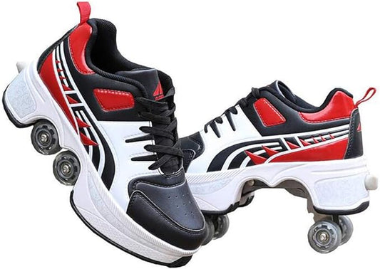 Double-Row Deform Wheel Automatic Walking Shoes Invisible Deformation Roller Skate 2 in 1 Removable Pulley Skates Skating Parkour
