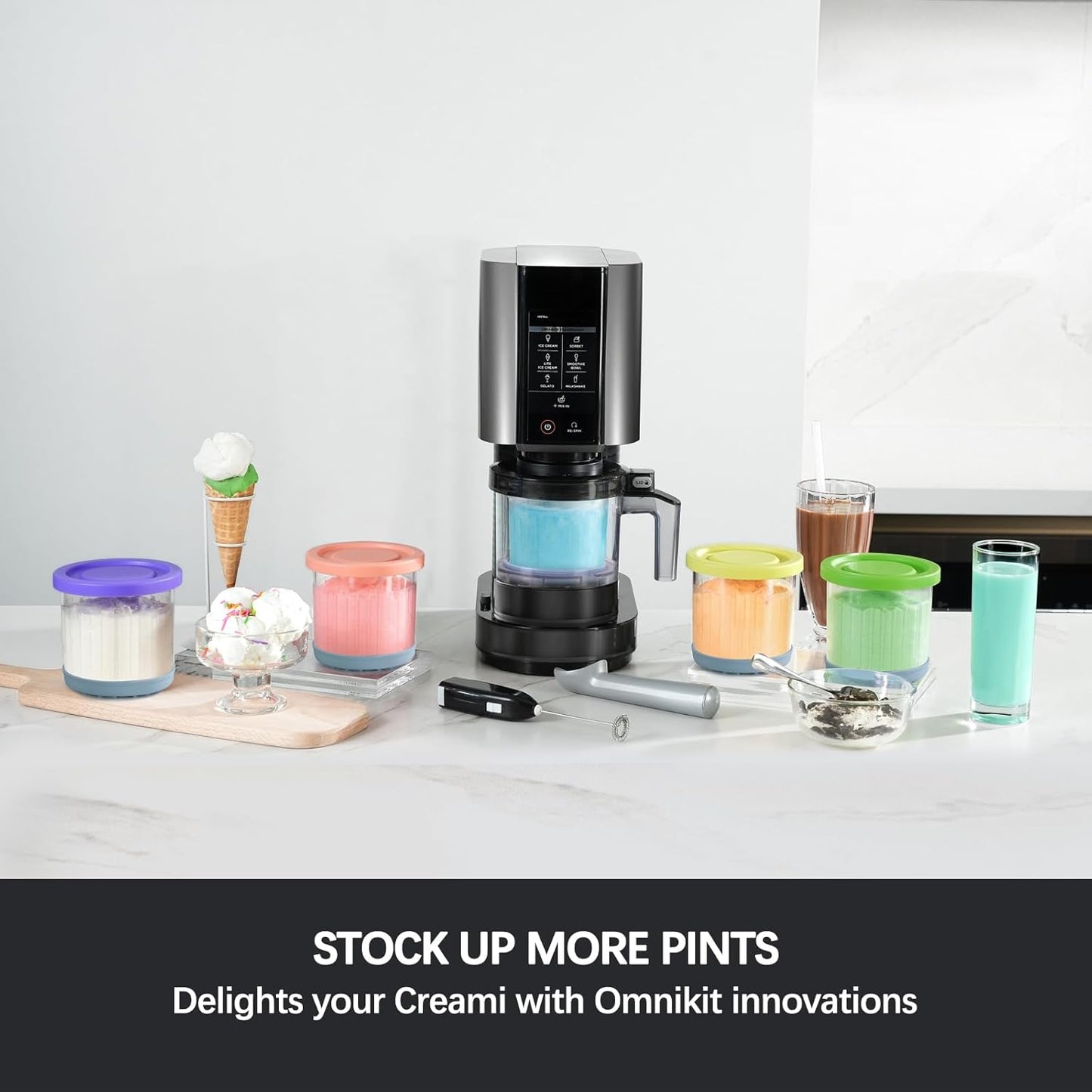 Containers Replacement for Ninja Creami Pints and Lids - 4 Pack, 16oz Cups Compatible with NC301 NC300 NC299AMZ NC290 Series Ice Cream Maker, Airtight Anti-slip