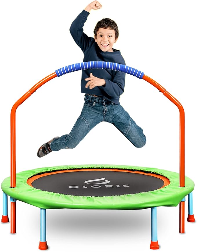 CLORIS 38in/48in Folding Trampoline - Max Load 220lbs / 450lbs Mini Trampoline Rebounder Trampoline for Adults with Adjustable Foam Handle, with safty Padded Cover Best Gift for Kids/Adult