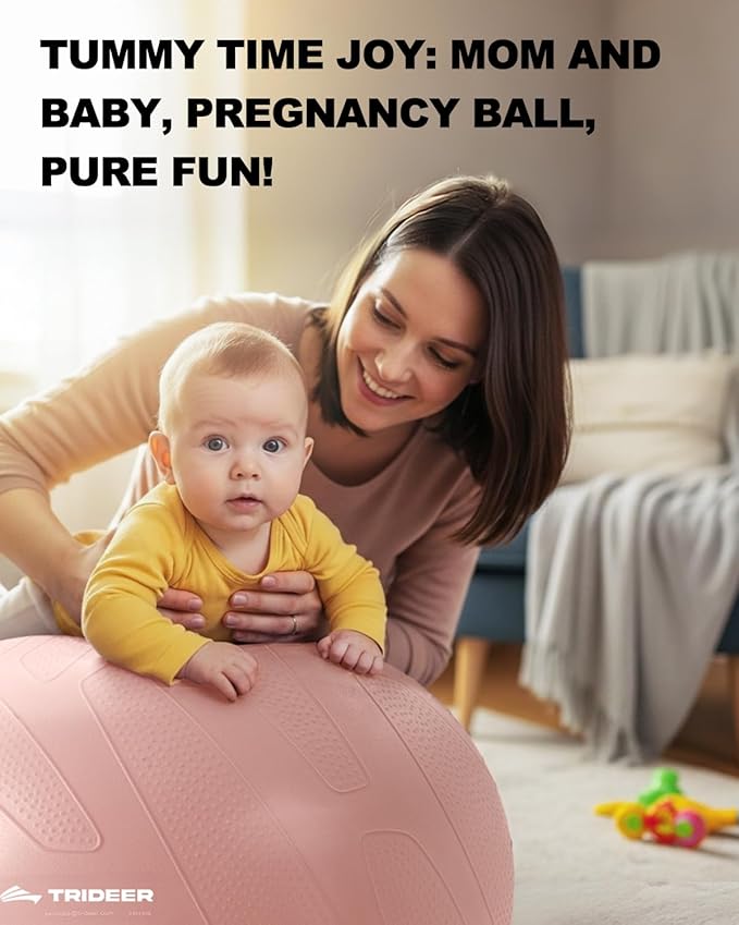 Trideer Pregnancy Birthing Ball - 1.7mm Extra Thick Yoga Ball for Maternity, Labor, Exercise, Physio, Recovery - Guide & Baby Memory Book Included - 440LB Anti-Burst & Non-Slip Stability