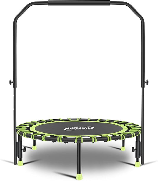 Newan 40" Silent Mini Trampoline with Adjustable Handle Bar Fitness Trampoline Bungee Rebounder Jumping Cardio Trainer Workout for Adults - Max Limit 330 lbs