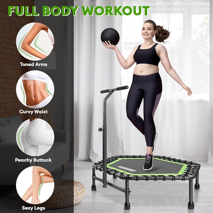 ONETWOFIT 42"/45" Rebounder Trampoline for Adults, Silent Mini Trampoline Indoor Exercise Fitness Trampoline Bungee Rebounder Workout Max Load 330lbs