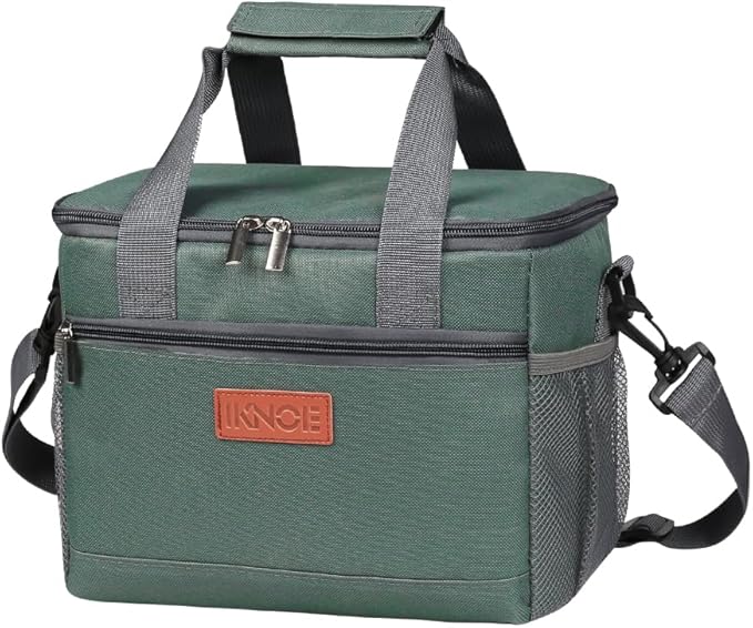 iknoe Large Foldable Cooler Bag, 8.5L Insulated Lunch Bag, Leakproof Lunch Cooler Tote with Multi-Bag Design Suitable for Beach, Picnic and Office Use, Grayish Green 15-Can
