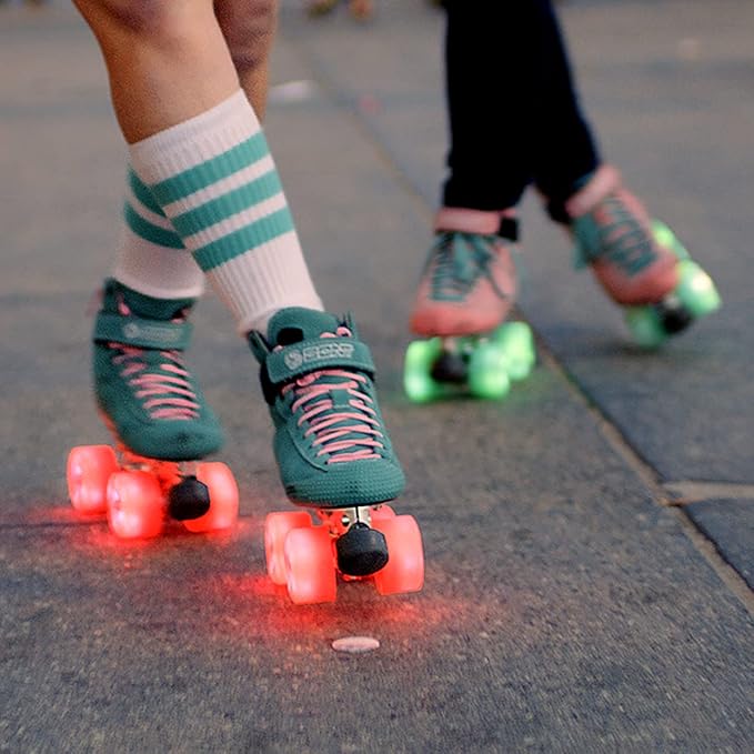 Bont Skates - Glow Light Up LED Quad Roller Skate Wheels - Recreational Street Outdoor Skating - 62x35mm 83A - Set of 4 wheels (Misty Teal)
