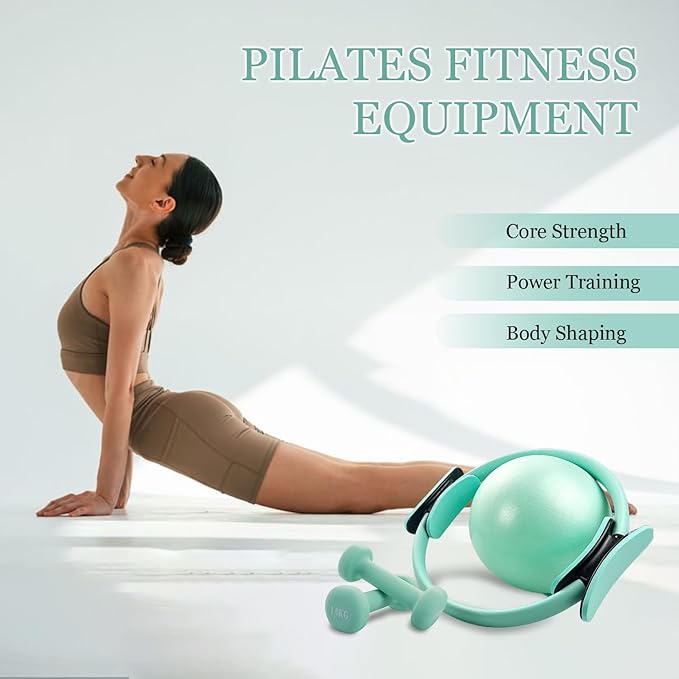 Pilates Ring Set 9 PCS, Magic Circle Yoga Ring, Pilates Ball, 2.2lb *2 Dumbbells, Resistance Bands, Tape Measure, Pilates Weight Kit Equipment Accessories for Home Workouts Fitness Yoga