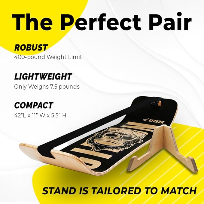 GIBBON SlackBoard - GiBoard Balance Board Kids & Adults - Slackline Balance Trainer - Slack Board Core Workout Equipment Home Gym Training - Standing Desk Exercise - Yoga, Agility, Pilates & More