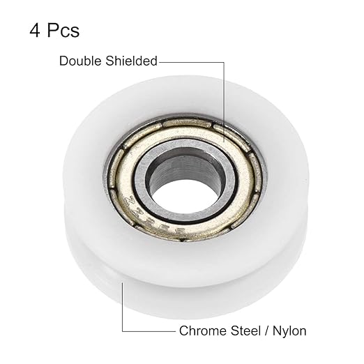 uxcell Nylon Pulley U Groove Ball Bearing Roller Guide Wheel 6x21x7mm Double Metal Shielded (GCr15) Chrome Steel Bearings 4pcs