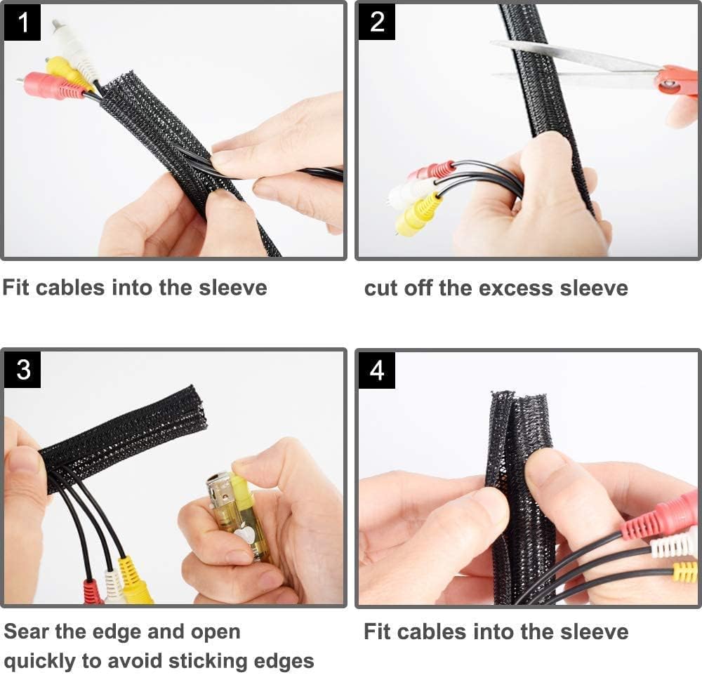 ZhiYo 6.6ft - 1.2 inch Cable Sleeve, Cord Wrap Wire Protector Tubing for Pets, PC Cable Wrap, Computer Cable Management Sleeve - Black