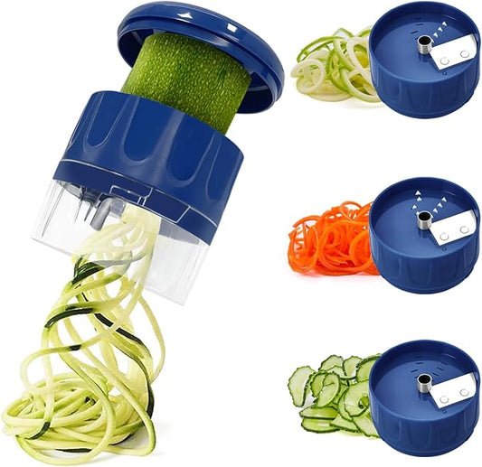 3 in 1 Vegetable Spiralizer Slicer, Adjustable Zucchini Carrot Noodle Maker, Cucumber Spiral Cutter, Easy to Use Kitchen Tool(Blue)