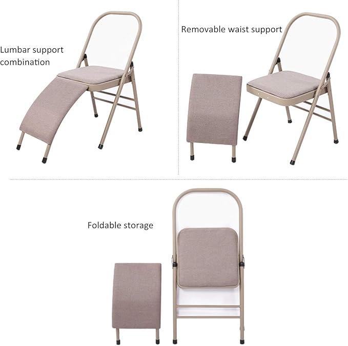INNOLIFE Yoga Auxiliary Chair with Lumbar Back Support for Iyengar Foldable Balance Training (Grey)