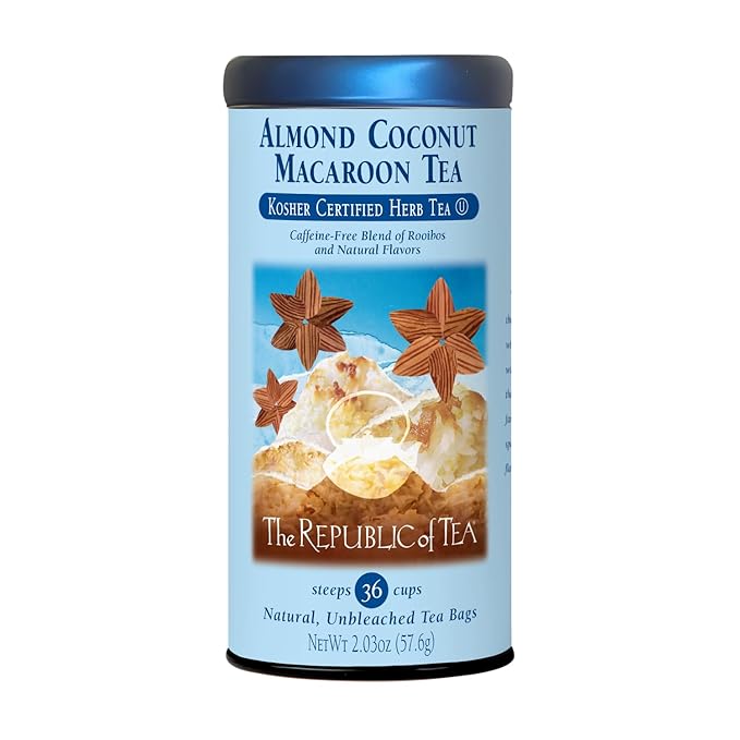 The Republic of Tea Almond Coconut Macaroon Red Rooibos Herbal Tea, 36 Tea Bag Tin