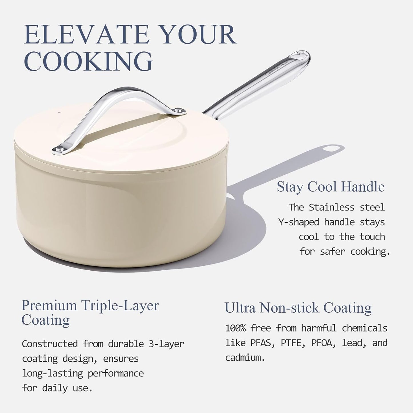 3.5qt Nonstick Ceramic Sauce Pan with Lid (8.19") Even Heat Distribution, Non Toxic & PFAS Free Healthy Cooking Pot for All Stovetops (Induction/Gas/Electric), Oven Safe 500ยฐF, Cream