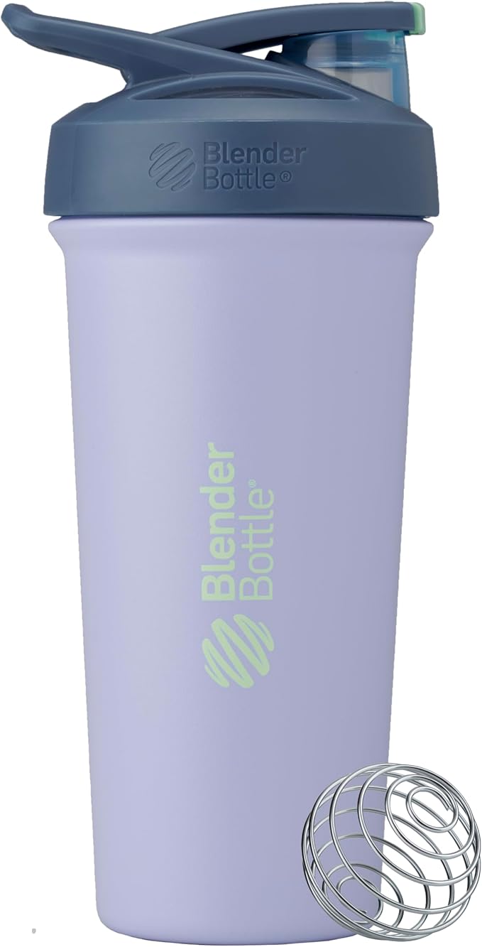 BlenderBottle Strada Sleek Shaker Cup Insulated Stainless Steel Water Bottle with Wire Whisk, 25-Ounce, Violet