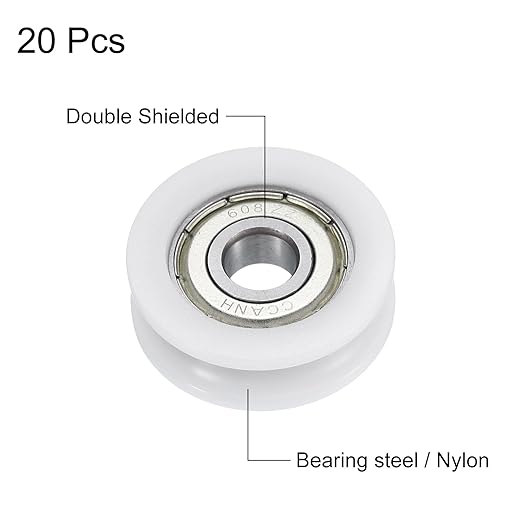 uxcell 20pcs U608ZZ Nylon Pulley U-Groove Ball Bearing 8x30x10mm U Groove Roller Wheel (GCr15) Chrome Steel Bearings, ABEC3