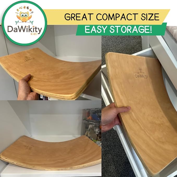 Balance Board - Wooden Wobble Board for Kids - Compact Balancing Trainer - Poplar Core - Eco-Coating - Sensory Motor Development - Core Strengthening - 17x12x3", Up to 480 lbs Capacity