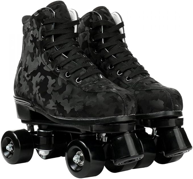 Roller Skates for Women and Men Cowhide High-Top Shoes Classic Double-Row Roller Skate Four-Wheel Roller Skates for Men Girls Unisex Christmas