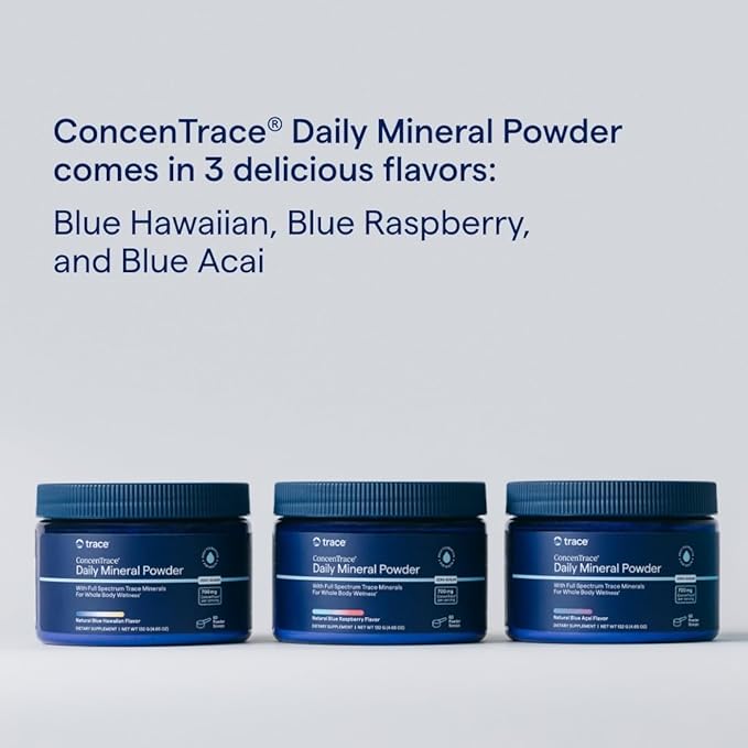 Trace Minerals ConcenTrace Daily Mineral Powder 60 Servings - 700mg of ConcenTrace per Serving (About 15 Drops) Full Spectrum for Whole Body Wellness- Blue Raspberry Flavor