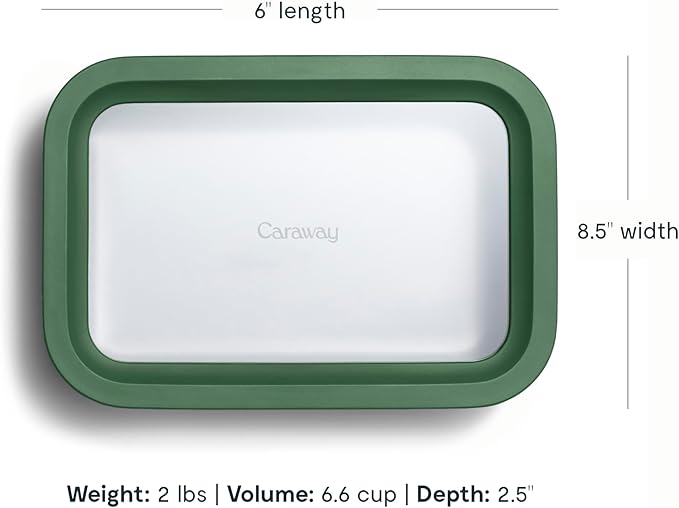 Caraway 6pc Glass Food Storage Set – 6.6 Cup Food Containers (6) - Ceramic Coated - Non Toxic, Non Stick with Lids - Microwave Safe - Sage