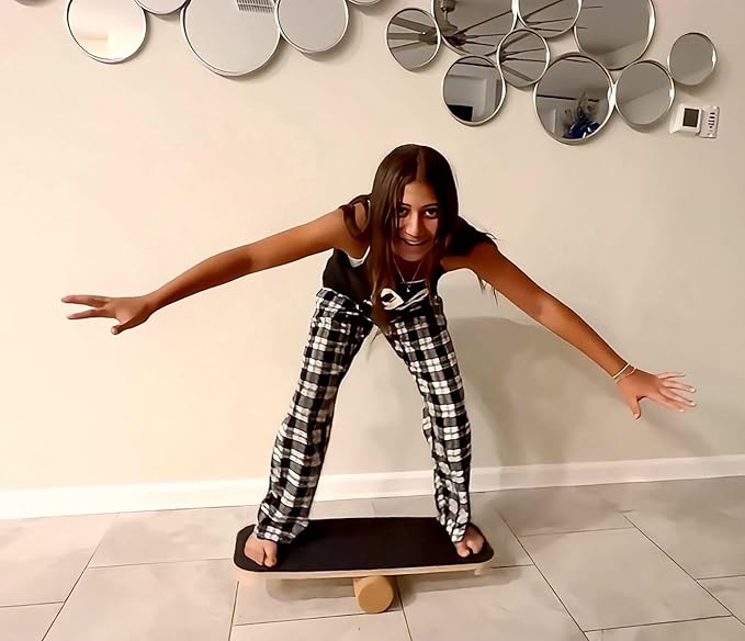 Balance Board trainer for Adults Kids,Hockey snowboard wobble board,450Lbs remarkable core trainer made of wood/Less Plastic