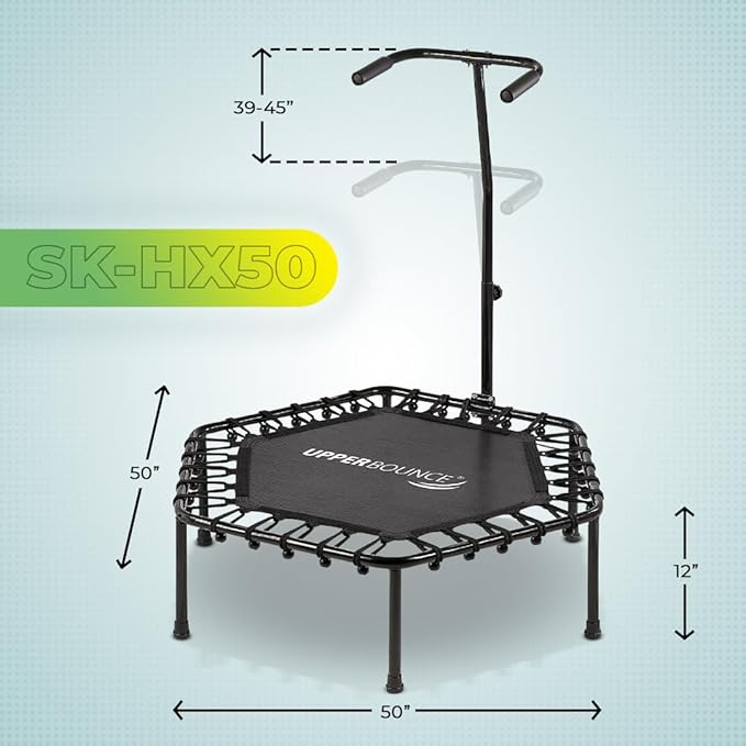 Upper Bounce Mini Workout Trampoline with Adjustable T-Shaped Handrail – Hexagonal Rebounder Trampoline for Kids & Adults – Fitness & Recreational Trampolines, Supports up to 220 lbs.
