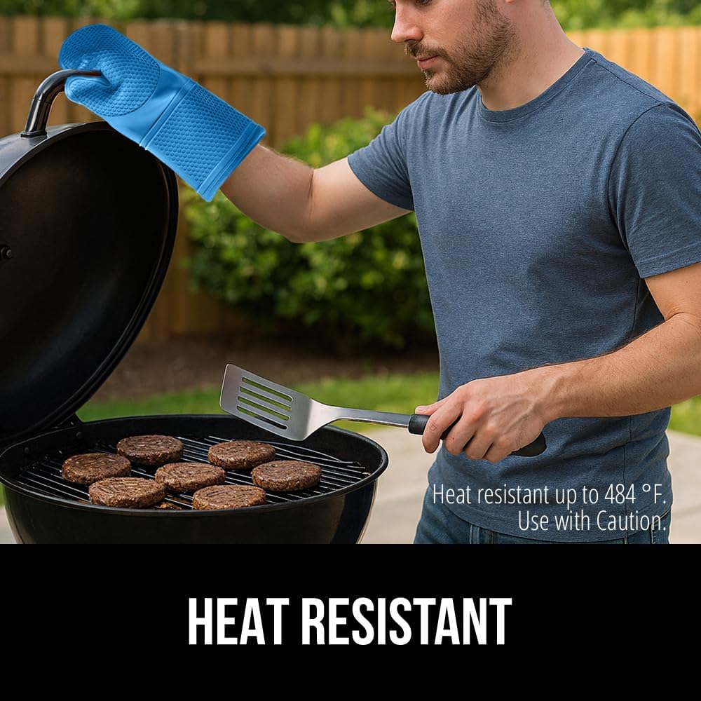 GORILLA GRIP BPA-Free Soft Silicone Oven Mitts, 14.5x8.3, Heat Resistant and Waterproof Cooking Gloves, Thick Cotton Lining, Flexible Gripping for Baking Grilling, Kitchen Potholders Set of 2, Aqua