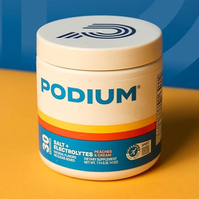 Podium Nutrition Training Salt + Electrolytes Powder, Peaches & Cream, Post Workout Hydration & Muscle Recovery Support, Electrolyte Drink, Magnesium, Potassium, Calcium & Sodium Salts, 30 Servings
