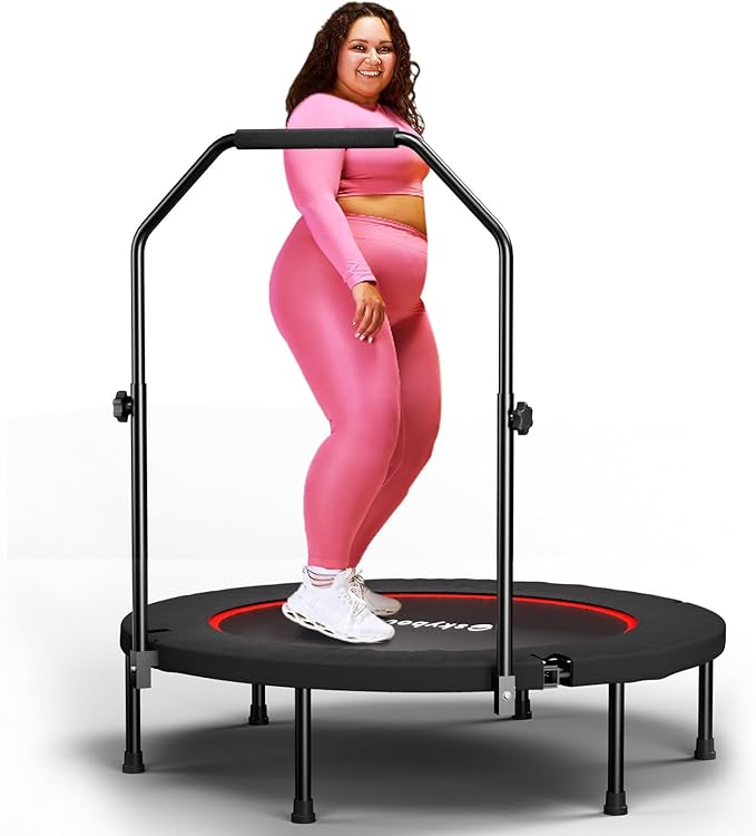 Rebounder Trampoline for Adults - 40" Foldable Mini Trampoline Fitness Rebounder with Adjustable U-Bar Handle, Max Load 350lbs,Stable Quiet Indoor/Outdoor Exercise Equipment