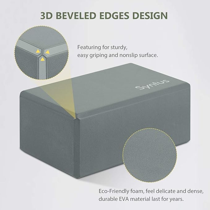 Syntus Yoga Block and Yoga Strap Set, 2 Soft Non-Slip Yoga Blocks 9×6×4 inches, 8FT Metal D-Ring Strap for Yoga, General Fitness, Pilates, Stretching and Toning