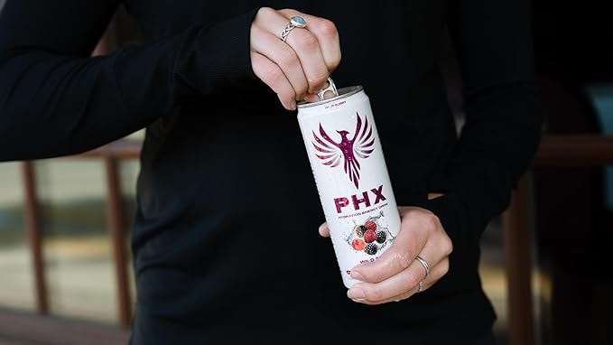 PHX Hydration Energy Drink - 700mg Electrolytes, 200mg Natural Green Tea Caffeine, 100% Daily Value 8 Essential Vitamins - 12 oz Cans (12 Pack) (12 Pack, Wild Berry)