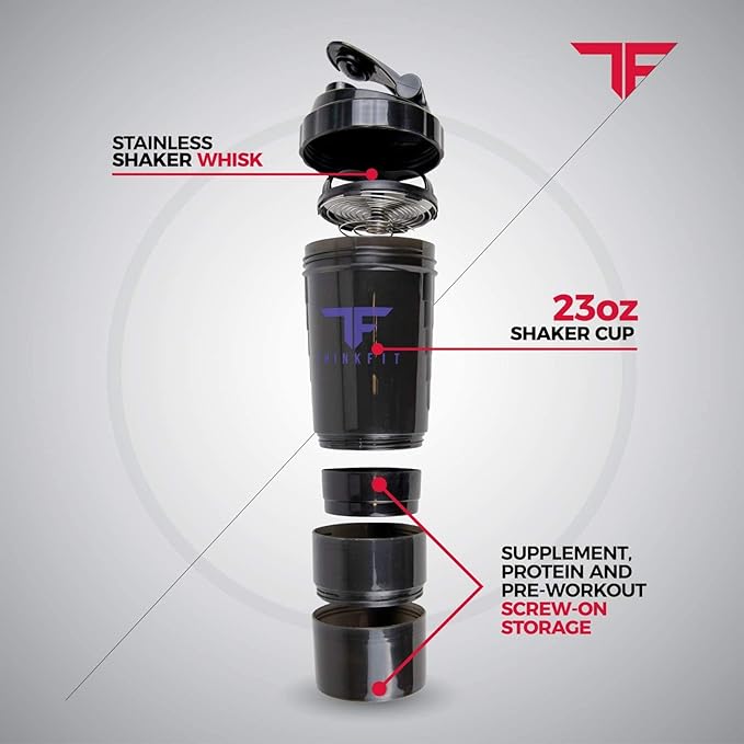 ThinkFit Insulated Meal Prep Lunch Box with 6 Food Portion Control Containers - BPA-Free, Reusable, Microwavable, Freezer Safe - With Shaker Cup, Pill Organizer, Shoulder Strap & Side Pocket (Purple)